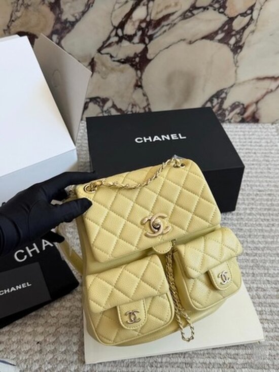 Luxury Quilted Caviar Urban Spirit Backpack Premium Lemon Yellow GHW - Picture 5 of 9